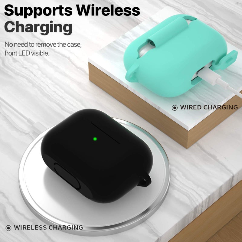 ATUAT for AirPods Pro 1st/2nd Generation Case Cover, Protective Silicone Skin Accessories with Keychain for Women Men for Apple AirPods Pro 2019/2022 Charging Case,Front LED Visible-Black - Image 3